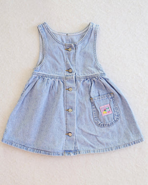 Vintage Lee Light Wash Denim Button-Front Toddler Pinafore Dress: 4T