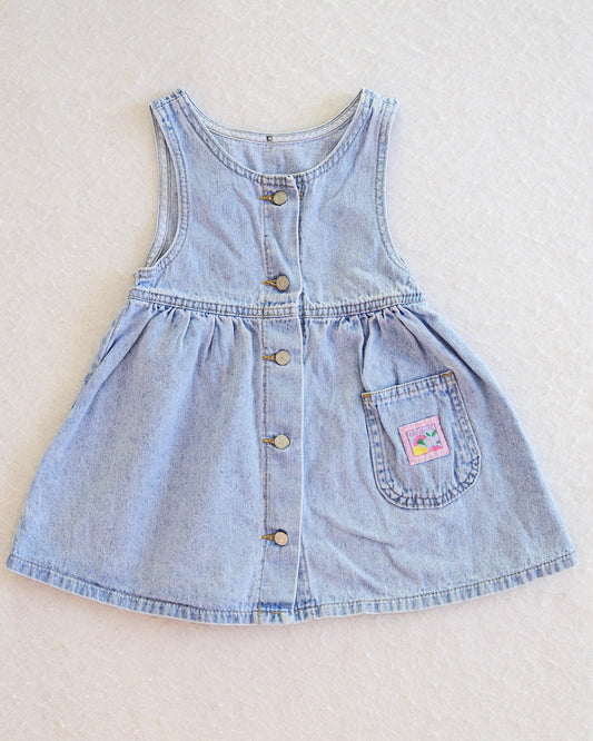 Vintage Lee Light Wash Denim Button-Front Toddler Pinafore Dress: 4T