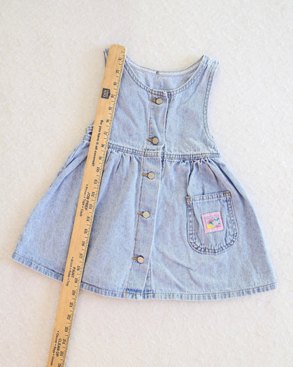 Vintage Lee Light Wash Denim Button-Front Toddler Pinafore Dress: 4T