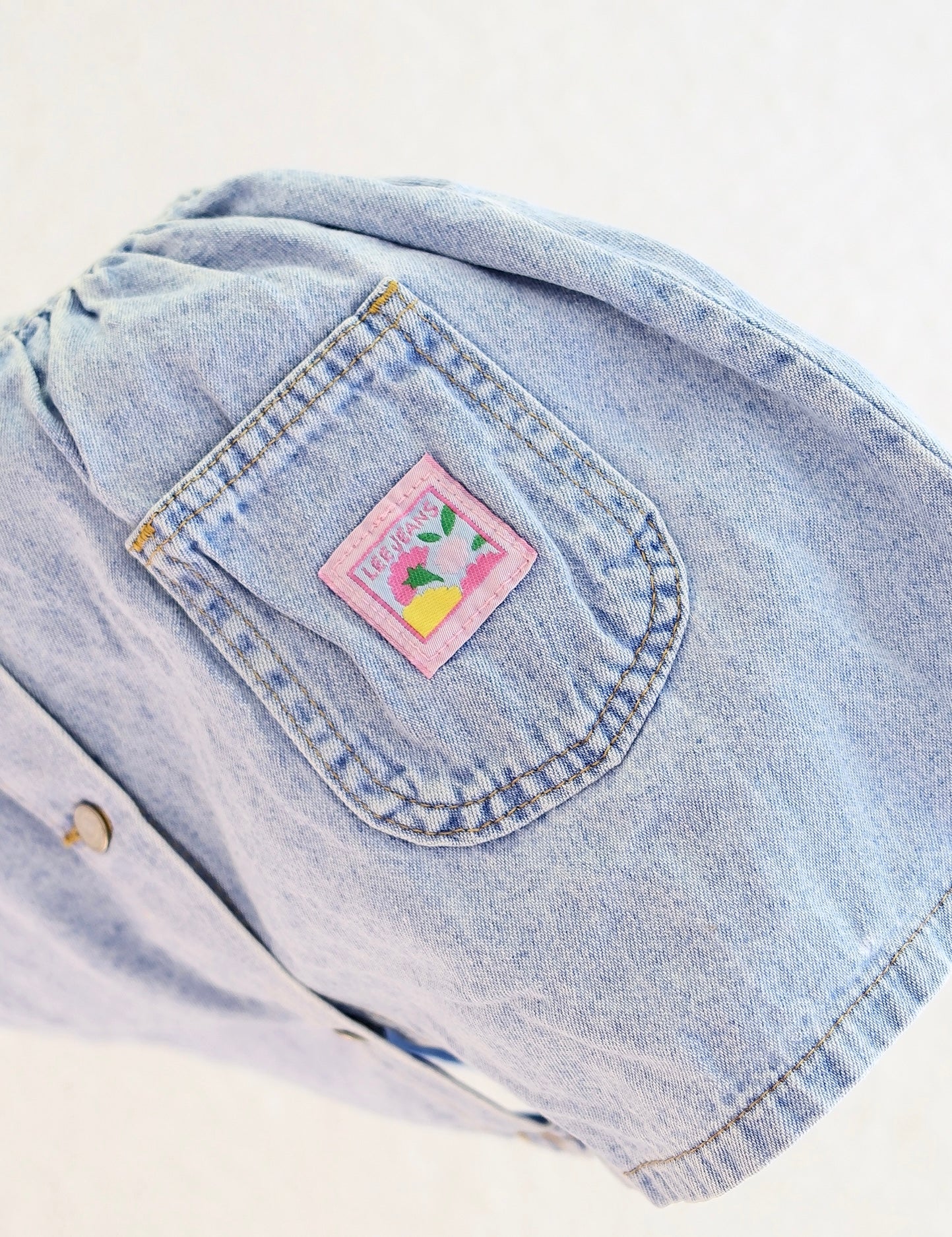 Vintage Lee Light Wash Denim Button-Front Toddler Pinafore Dress: 4T