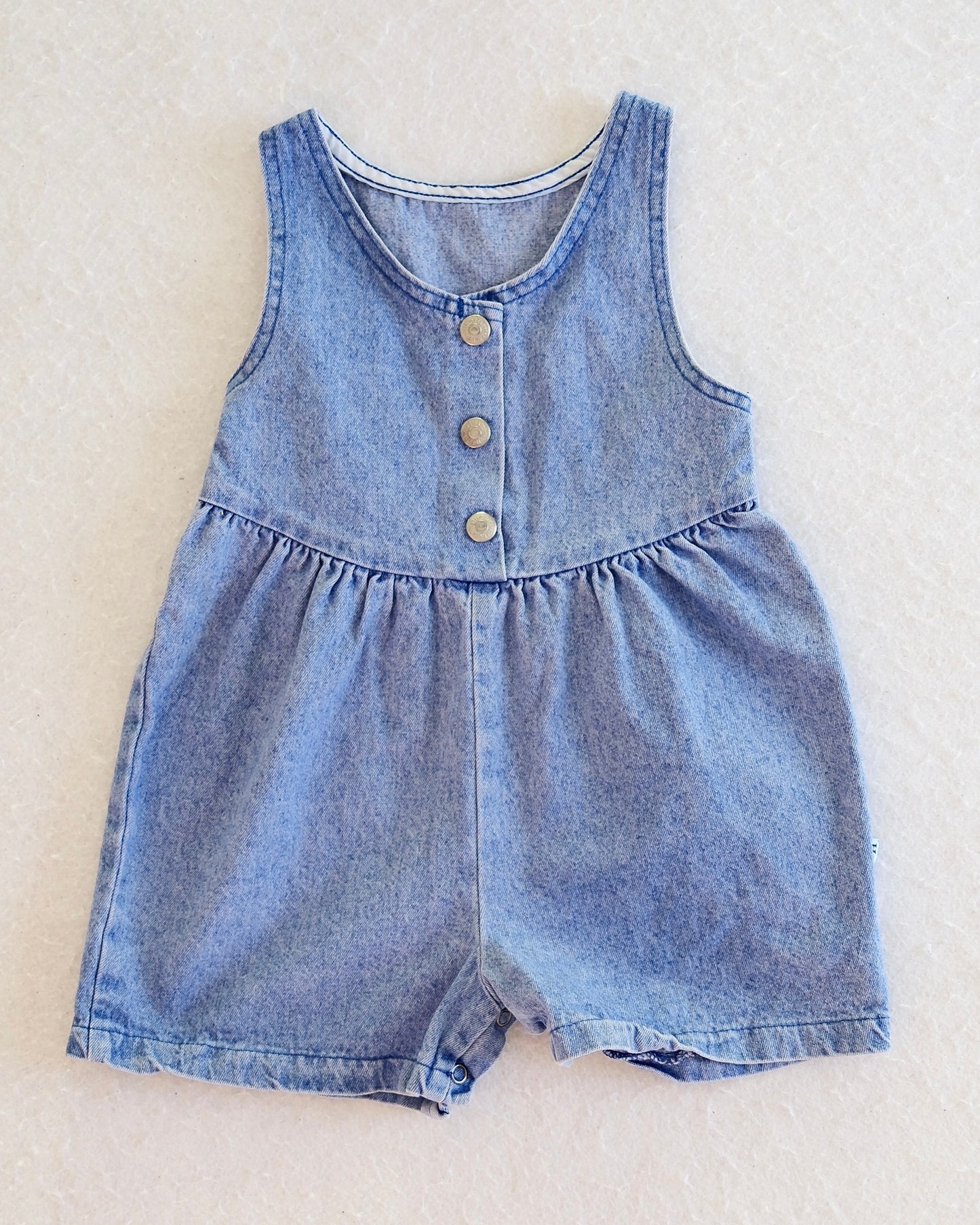 Vintage Healthtex Light Blue Wash Denim Toddler Romper: Size 3T