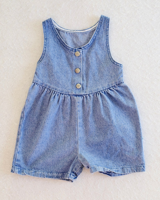 Vintage Healthtex Light Blue Wash Denim Toddler Romper: Size 3T