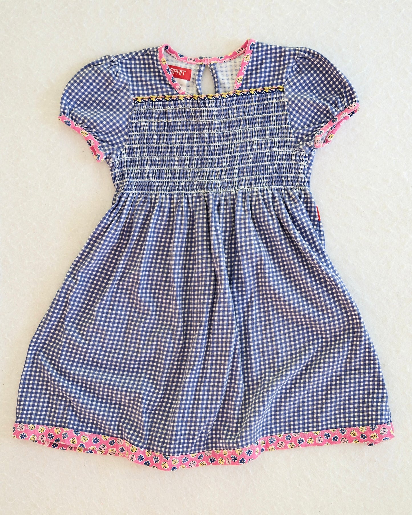 Vintage Esprit Mini Navy Gingham Smocked Kids Dress: 6y