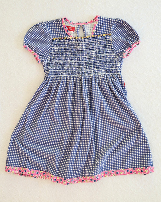 Vintage Esprit Mini Navy Gingham Smocked Kids Dress: 6y