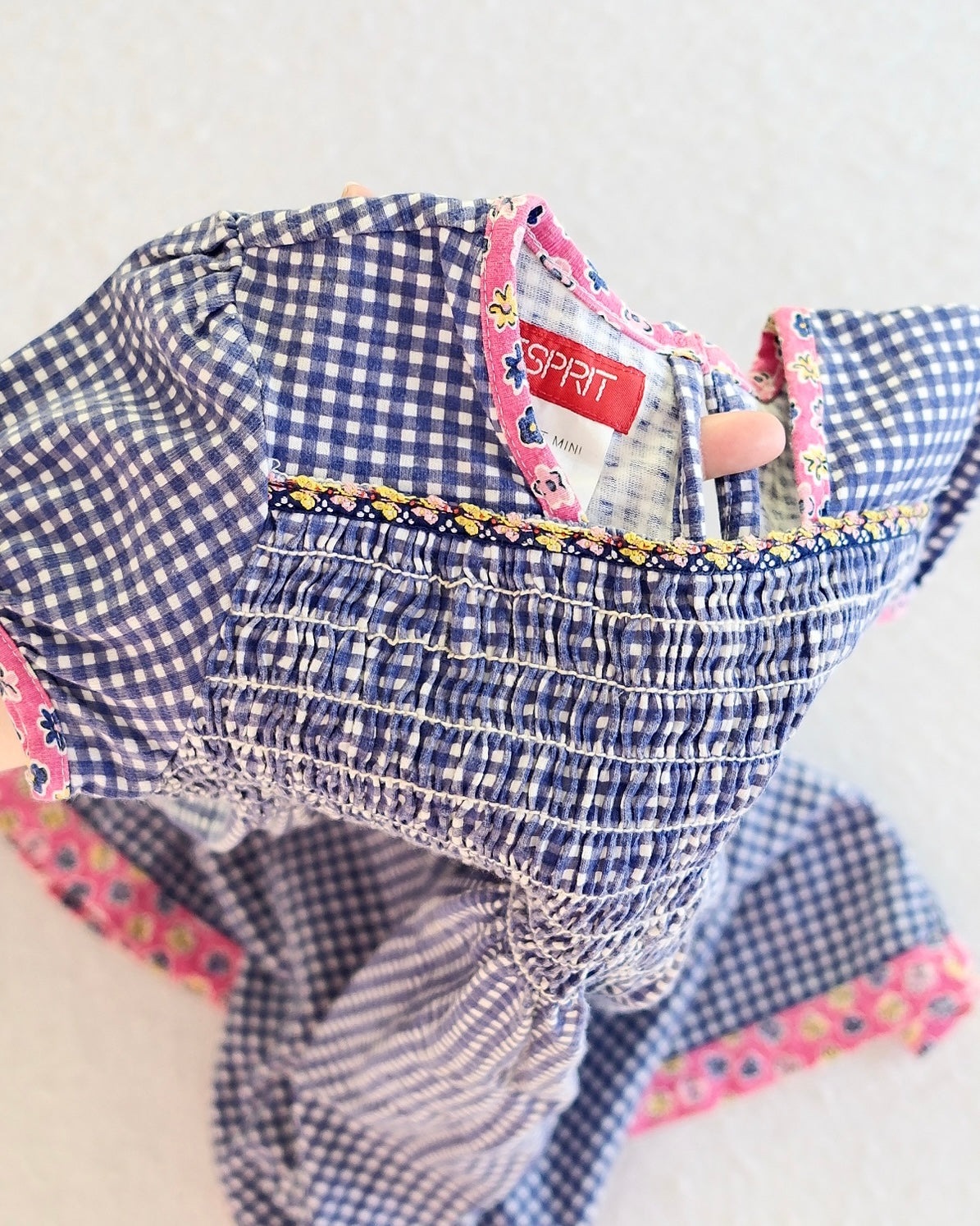 Vintage Esprit Mini Navy Gingham Smocked Kids Dress: 6y