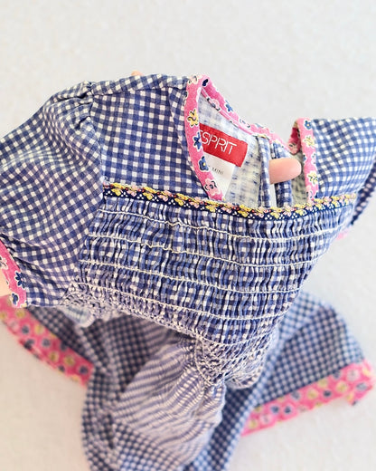 Vintage Esprit Mini Navy Gingham Smocked Kids Dress: 6y