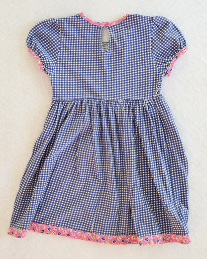 Vintage Esprit Mini Navy Gingham Smocked Kids Dress: 6y