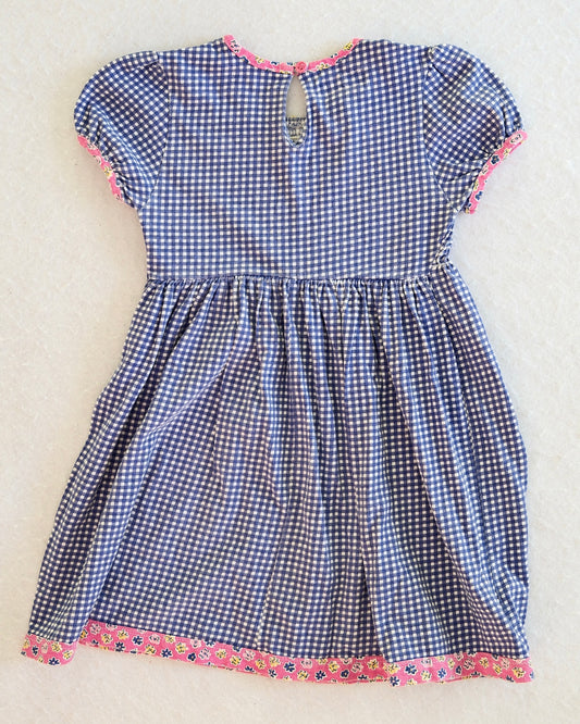 Vintage Esprit Mini Navy Gingham Smocked Kids Dress: 6y