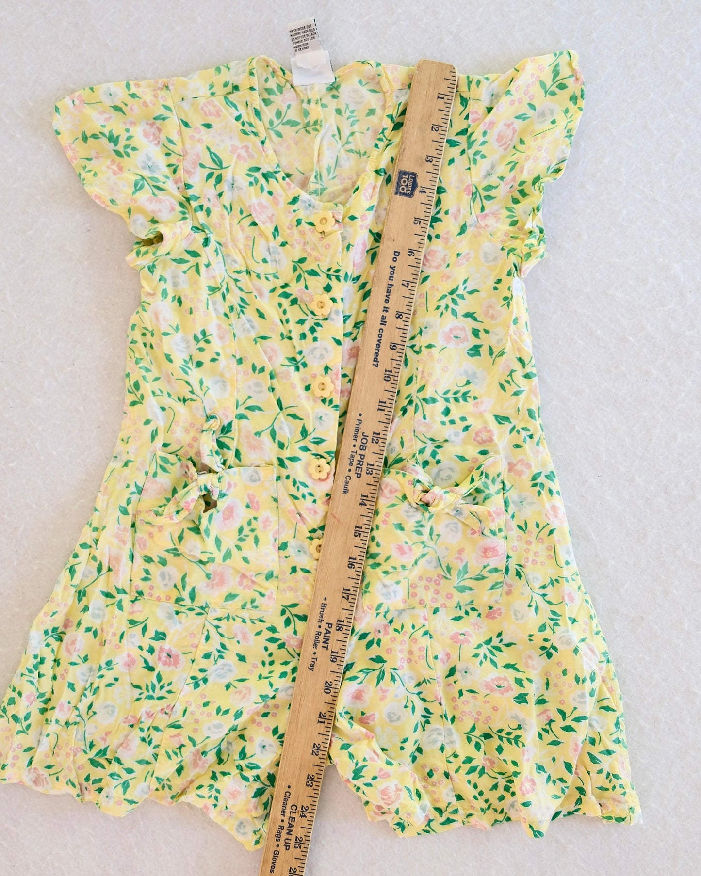 Vintage Sostanza Yellow Floral Rayon Kids Romper: 7/8