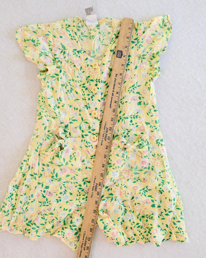 Vintage Sostanza Yellow Floral Rayon Kids Romper: 7/8