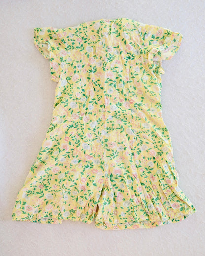 Vintage Sostanza Yellow Floral Rayon Kids Romper: 7/8