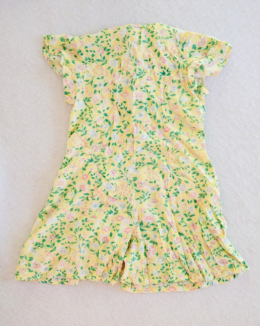 Vintage Sostanza Yellow Floral Rayon Kids Romper: 7/8