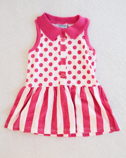 Vintage Ronnie Togs Pink Polka Dot and Stripe Peplum Kids Tank Top: Size 6y