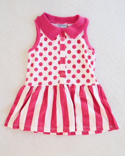 Vintage Ronnie Togs Pink Polka Dot and Stripe Peplum Kids Tank Top: Size 6y