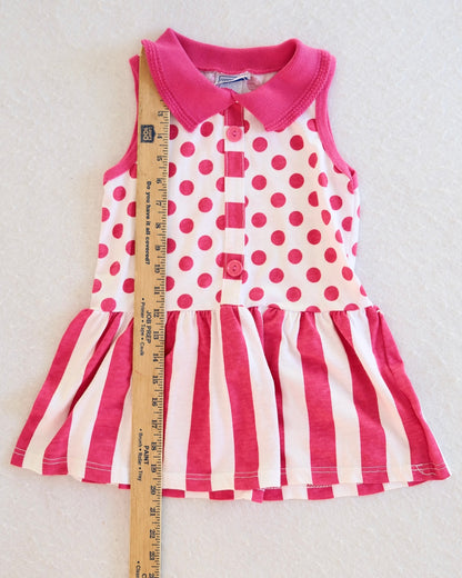 Vintage Ronnie Togs Pink Polka Dot and Stripe Peplum Kids Tank Top: Size 6y