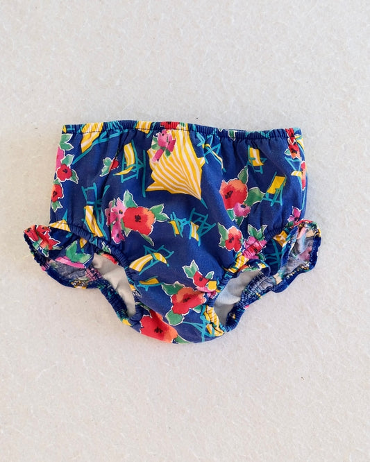 Vintage Navy Floral Beach Chair Print Ruffle Swim Diaper Cover: XL (25–30 lbs)