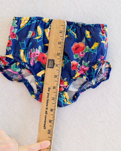 Vintage Navy Floral Beach Chair Print Ruffle Swim Diaper Cover: XL (25–30 lbs)