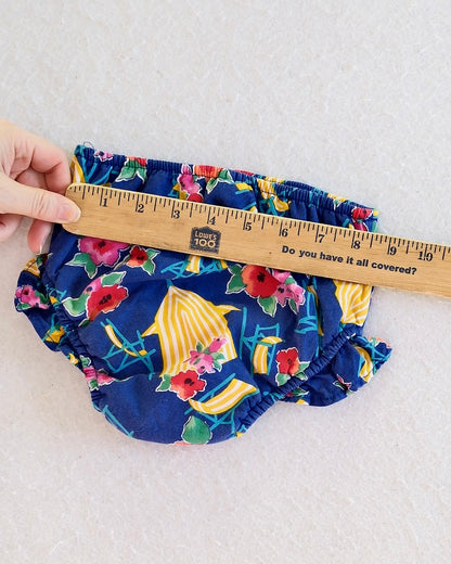 Vintage Navy Floral Beach Chair Print Ruffle Swim Diaper Cover: XL (25–30 lbs)
