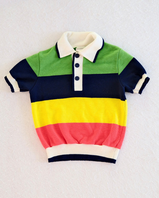 Vintage Bull Frog Knits Multicolor Stripe Sweater Knit Polo Kids Shirt: Size 7