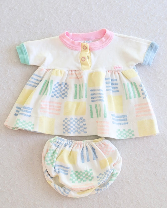 Vintage Carter's Pastel Patchwork Print Baby Dress and Bloomer Set: 11 lbs.