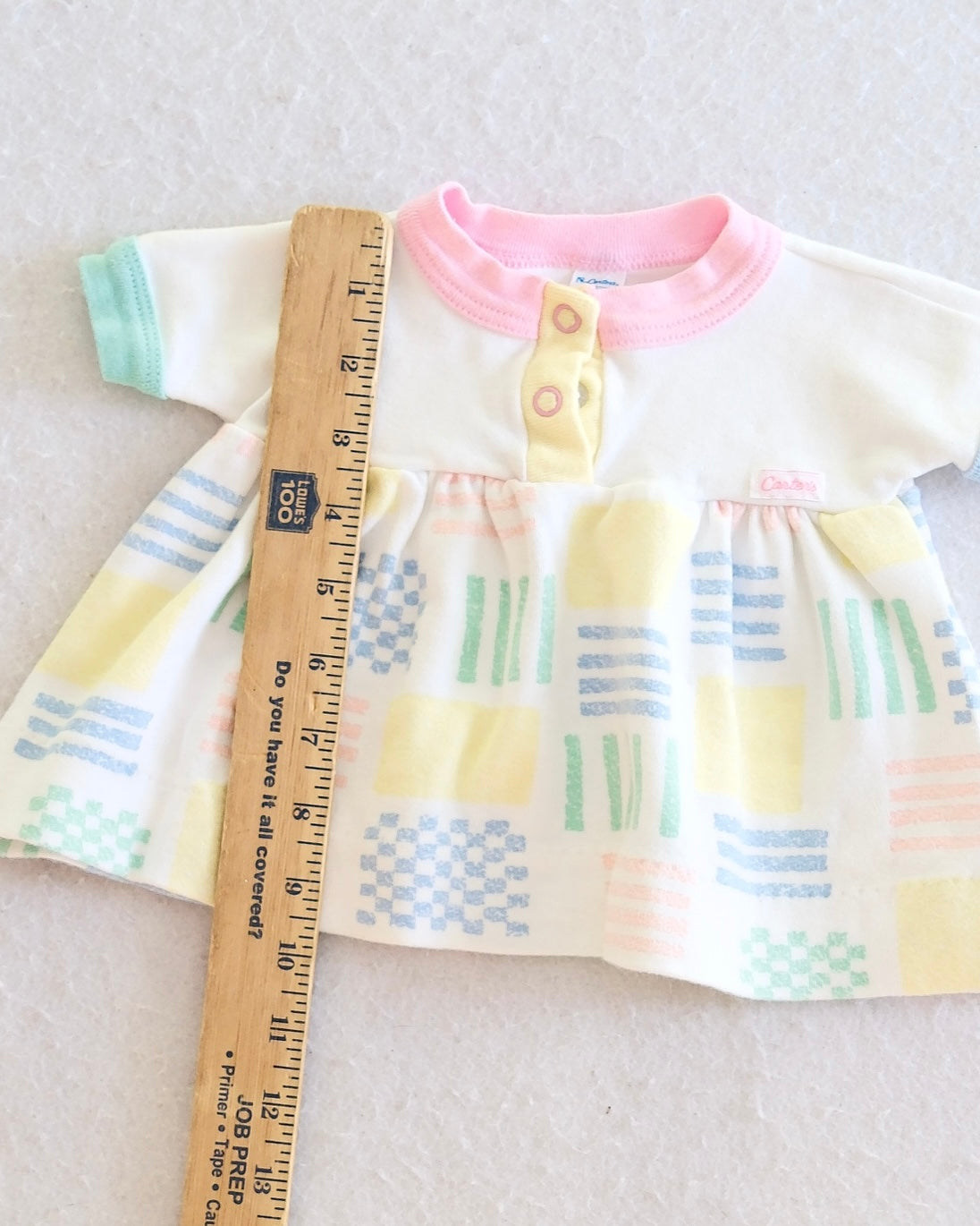 Vintage Carter's Pastel Patchwork Print Baby Dress and Bloomer Set: 11 lbs.