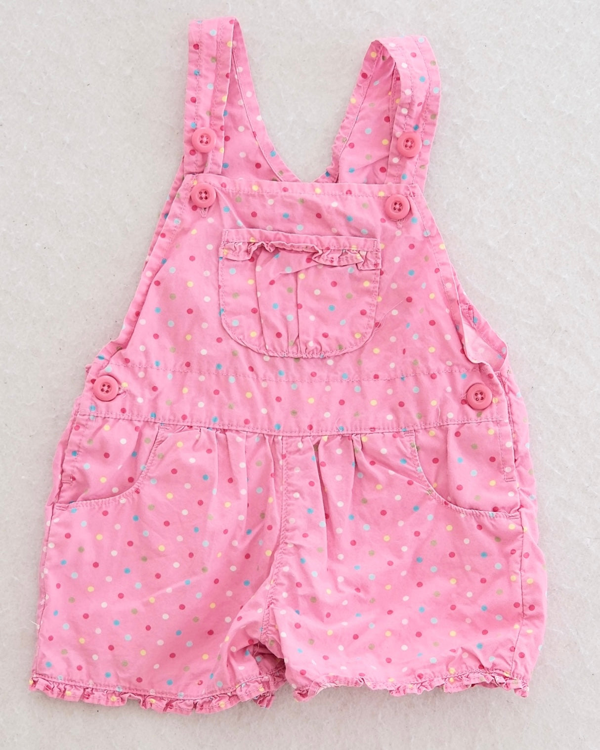 Y2K OshKosh B'Gosh Pink Polka Dot Ruffle Shortalls: 12m