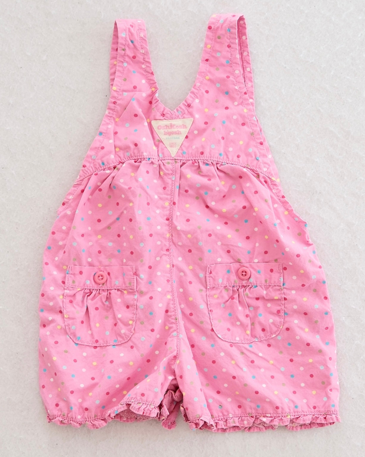 Y2K OshKosh B'Gosh Pink Polka Dot Ruffle Shortalls: 12m