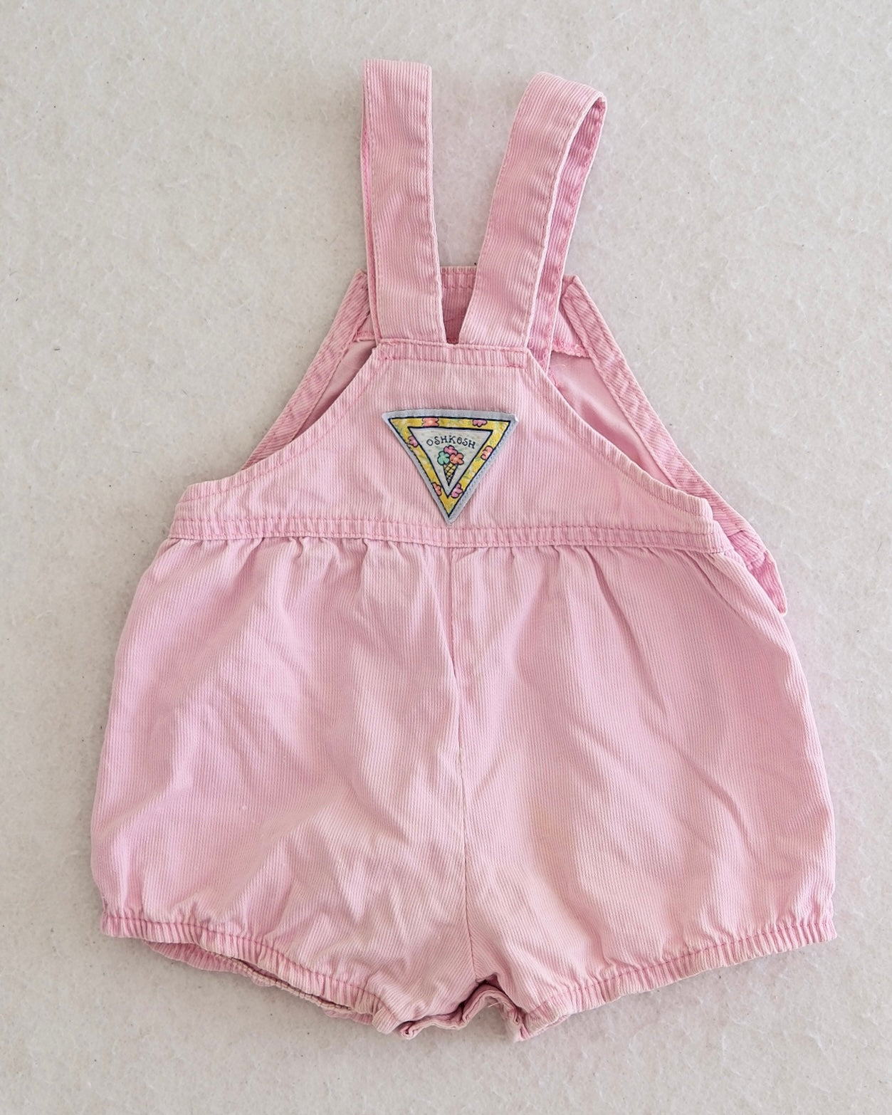 Vintage OshKosh B'Gosh girls pink bubble shortall size 18 months, ice cream patch