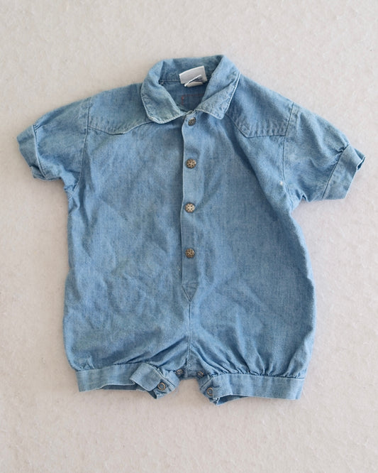 vintage OshKosh B'Gosh baby light wash denim collared romper size 6-9