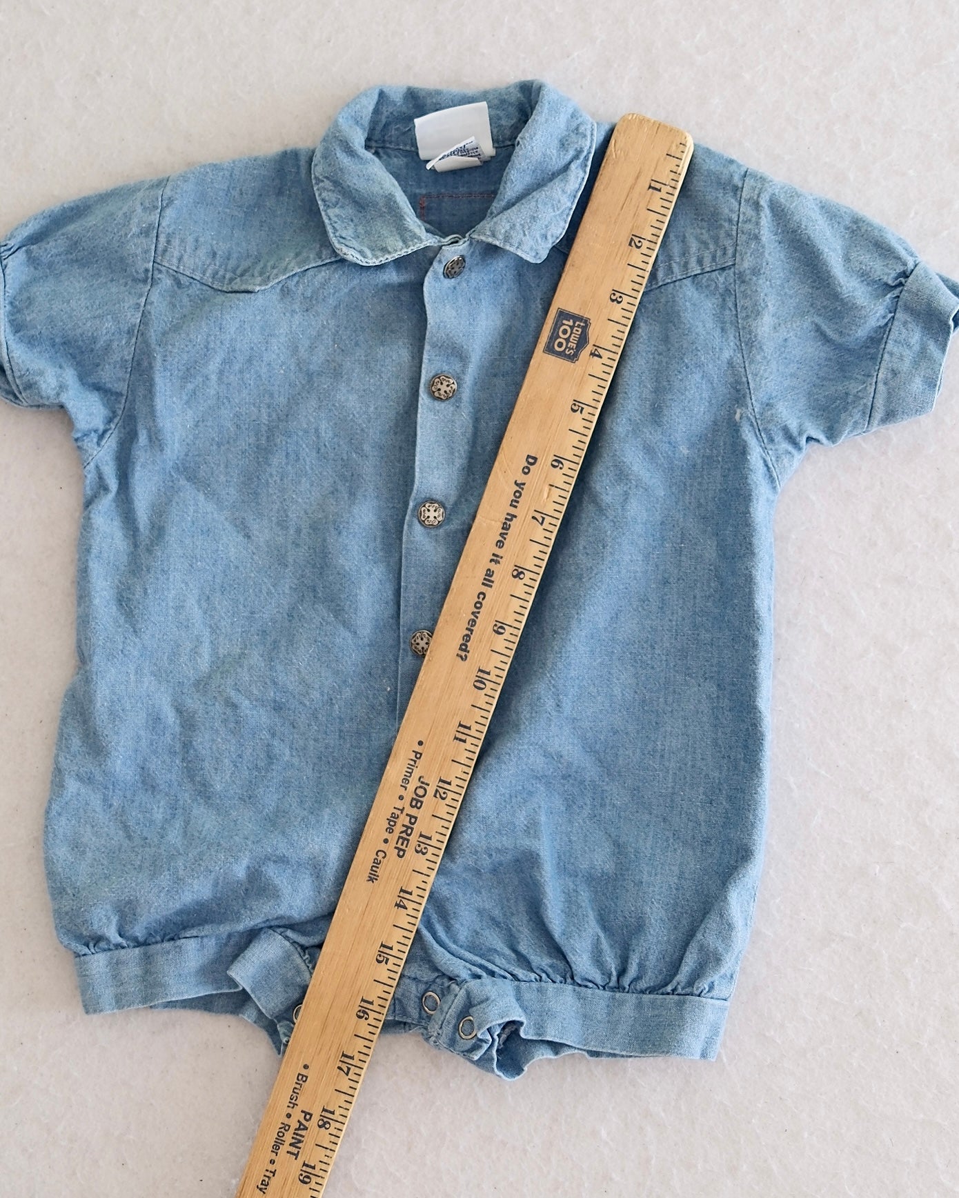 Vintage OshKosh B'Gosh Medium Wash Denim Collared Baby Romper: 6-9 Months