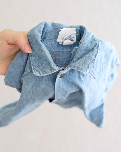 Vintage OshKosh B'Gosh Medium Wash Denim Collared Baby Romper: 6-9 Months