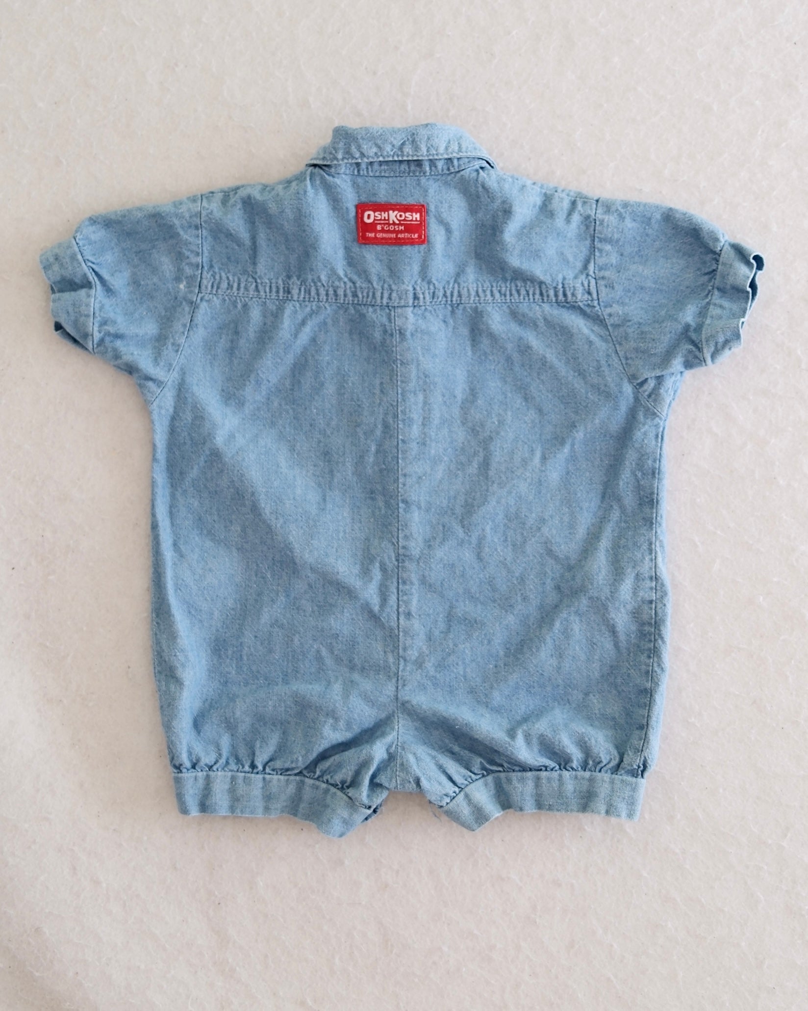 vintage OshKosh B'Gosh baby light wash denim collared romper size 6-9