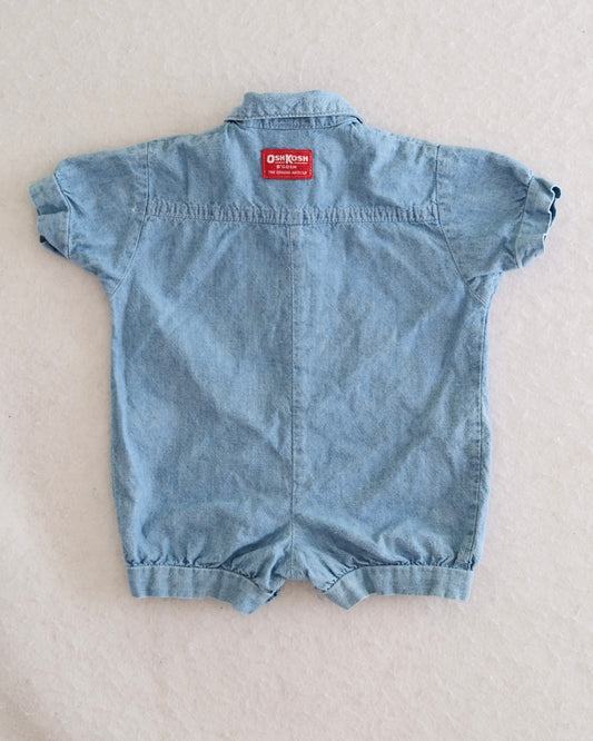 vintage OshKosh B'Gosh baby light wash denim collared romper size 6-9