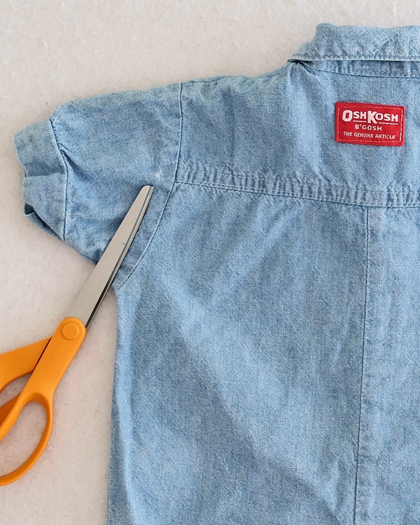 Vintage OshKosh B'Gosh Medium Wash Denim Collared Baby Romper: 6-9 Months