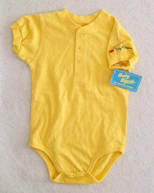 Vintage OshKosh Baby B'Gosh yellow solid snap bodysuit, fish embroidered
