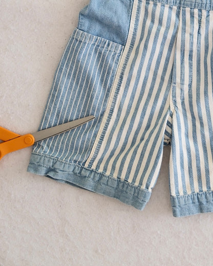 Vintage OshKosh Striped Light Chambray Green Label Toddler Overalls: 4T