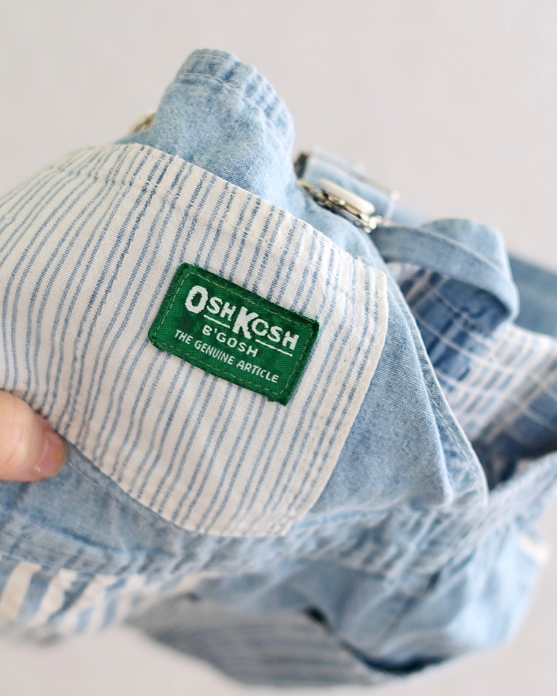 Vintage OshKosh Striped Light Chambray Green Label Toddler Overalls: 4T