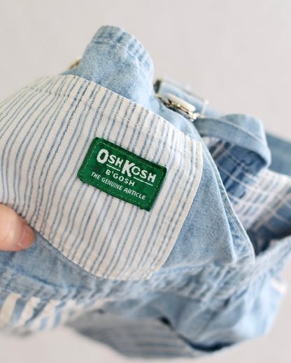 Vintage OshKosh Striped Light Chambray Green Label Toddler Overalls: 4T