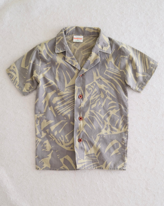 Vintage Health-tex boys gray tropical leaf print camp shirt size