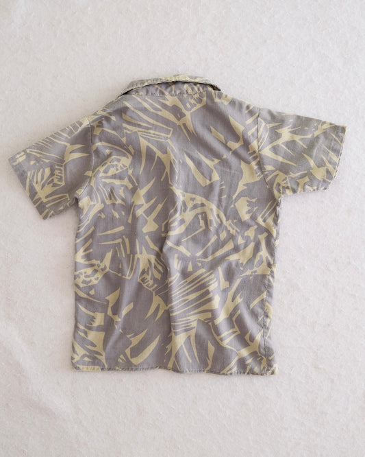 Vintage Health-tex boys gray tropical leaf print camp shirt size