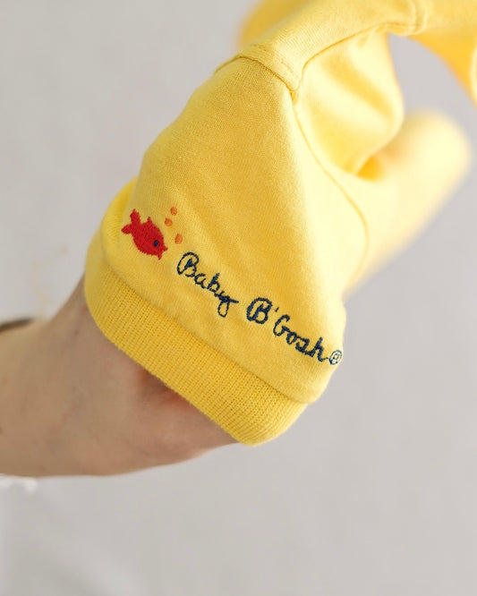 Vintage OshKosh Baby B'Gosh yellow solid snap bodysuit, fish embroidered