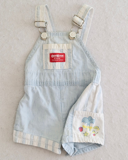 Vintage OshKosh B'Gosh baby light wash shortalls with beach design