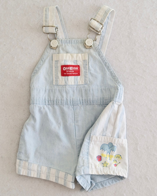 Vintage OshKosh B'Gosh baby light wash shortalls with beach design