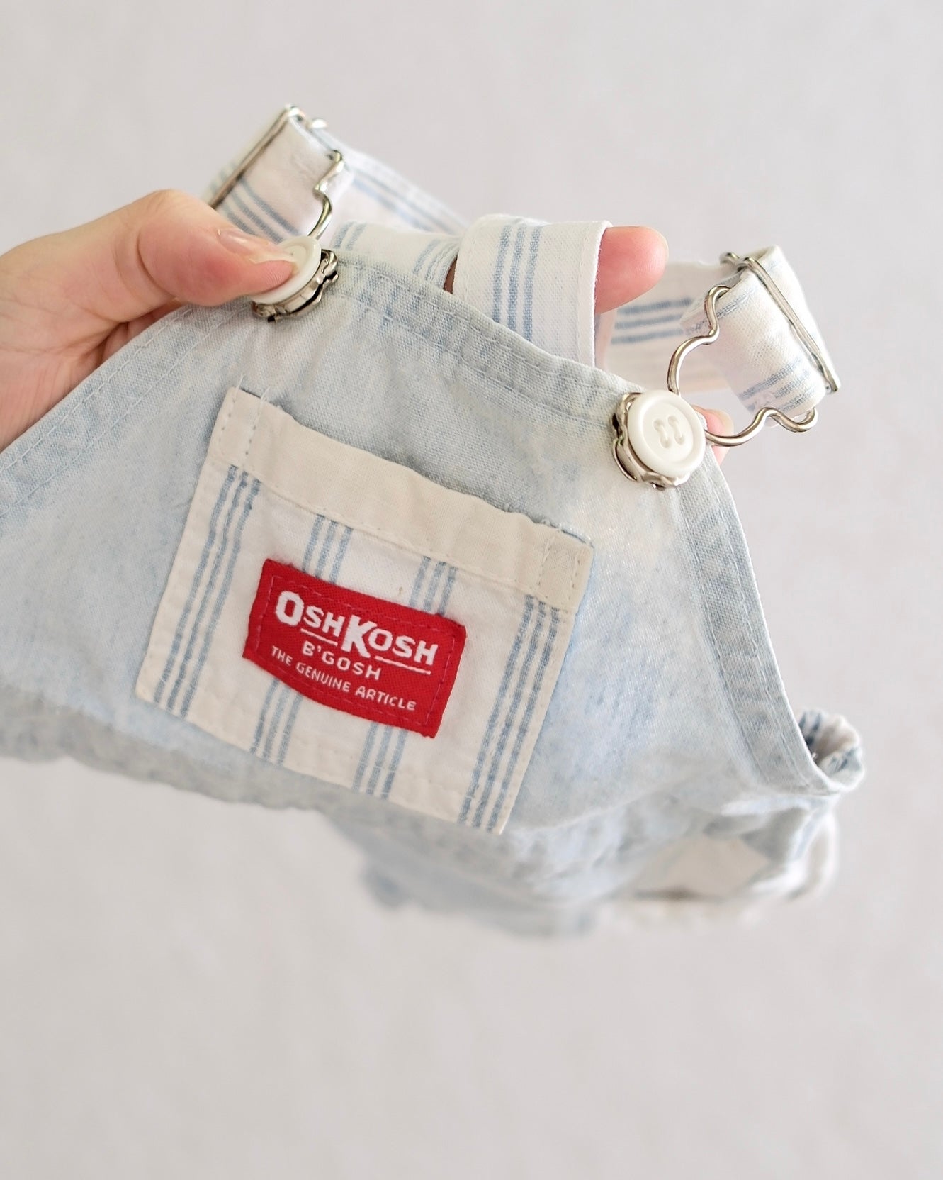 Vintage OshKosh B'Gosh Light Wash Baby Shortalls with Beach Graphic Pocket: 6-12m?
