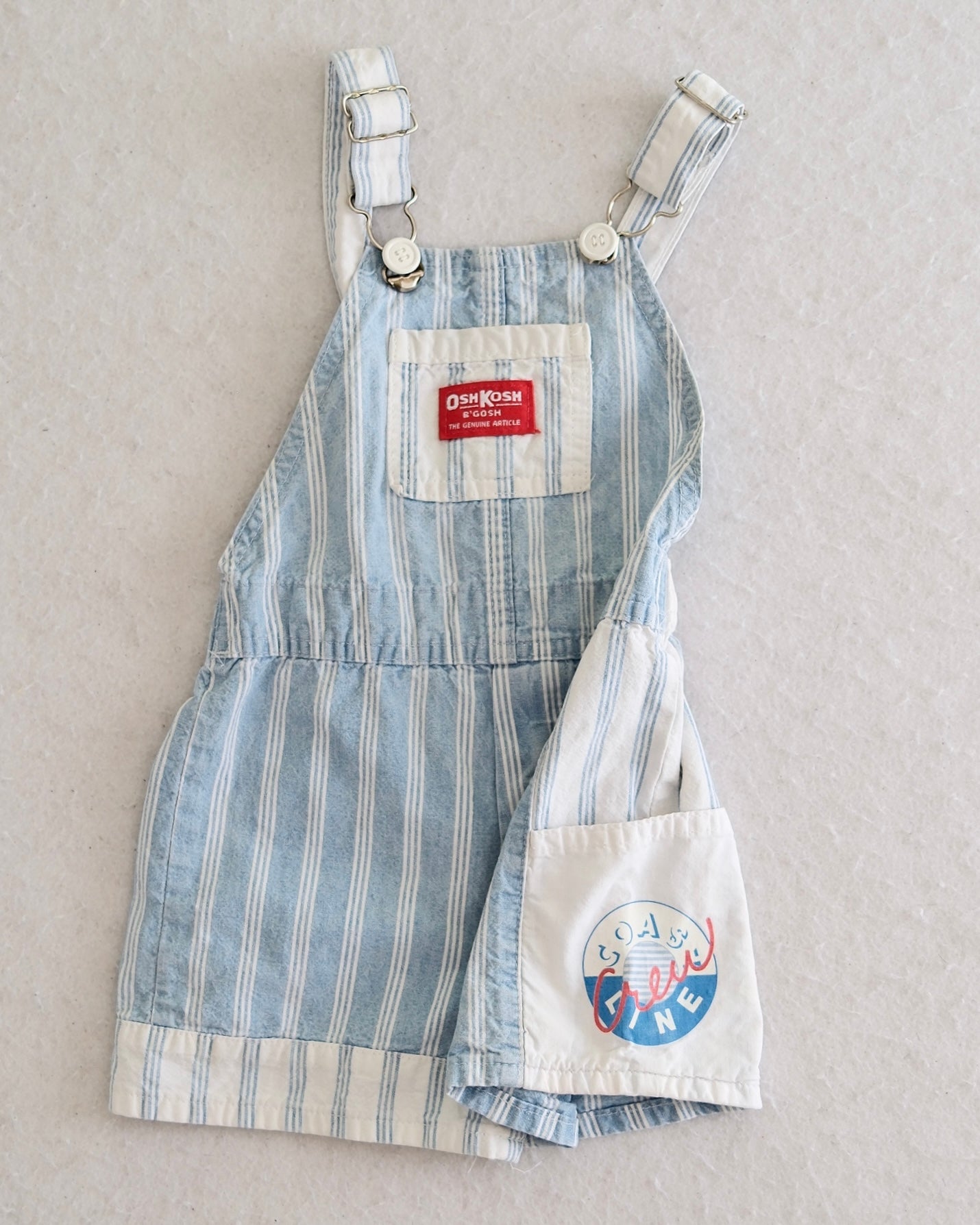Vintage OshKosh B'Gosh baby blue stripe shortall overalls, Coast Line Crew