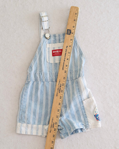 Vintage OshKosh B'Gosh Blue Stripe Toddler Shortalls with Crew Line Graphic Pocket: 2T?