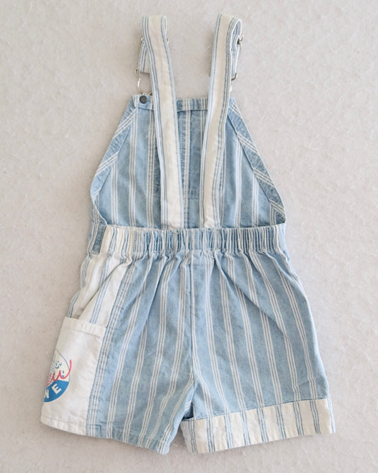 Vintage OshKosh B'Gosh Blue Stripe Toddler Shortalls with Crew Line Graphic Pocket: 2T?