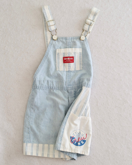 Vintage OshKosh B'Gosh Light Wash Shortalls with Crew Line Graphic Pocket: 5T?