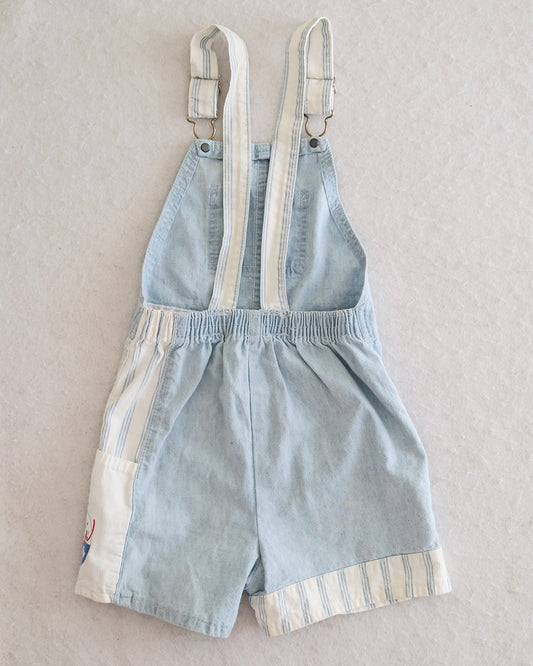 Vintage OshKosh B'Gosh Light Wash Shortalls with Crew Line Graphic Pocket: 5T?