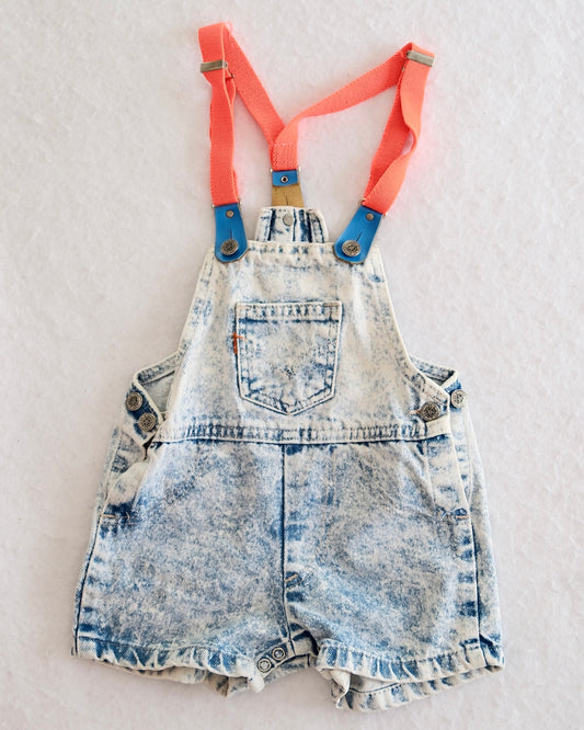 Vintage Little Levi's Toddler Acid Wash Denim Shortalls with Orange Straps: 18m?
